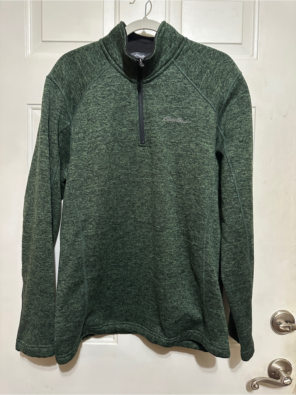 Eddie Bauer Men’s Green Fleece Lines 1/4 Zip Mock Neck Pullover Sweatshirt
